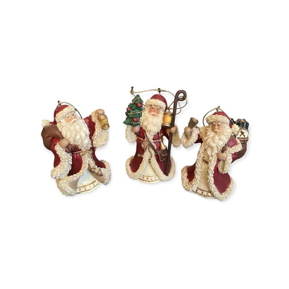 Vintage Old World Set of 3 Santa Christmas Ornaments